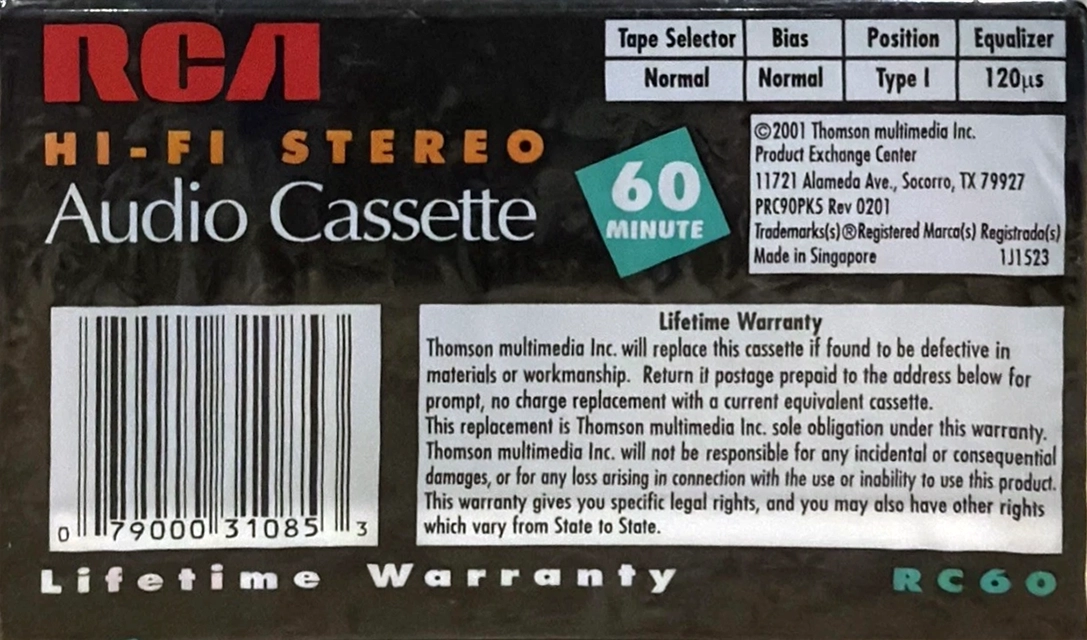 Compact Cassette RCA RC 60 Type I Normal 2001 USA