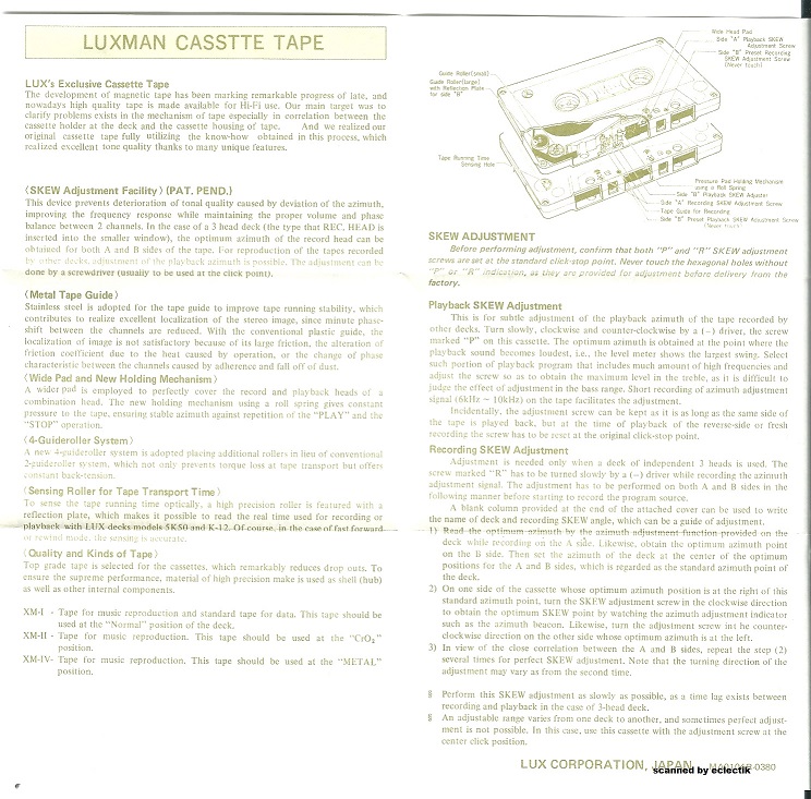 Compact Cassette Luxman XM-II 90 Type II Chrome 1978 Japan