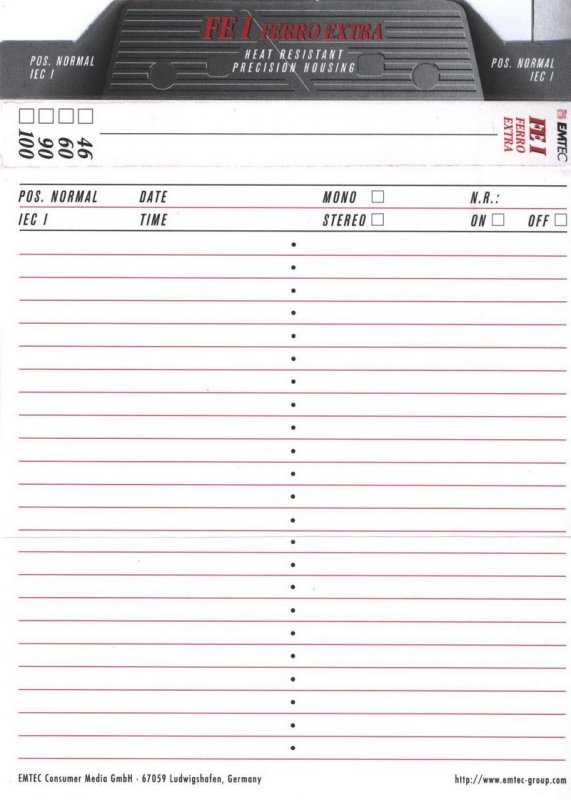 Compact Cassette Emtec FE I Ferro Extra 60 Type I Normal 2004 USA