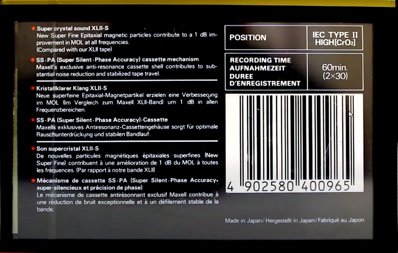 Compact Cassette Maxell XLII-S 60 Type II Chrome 1986 Europe