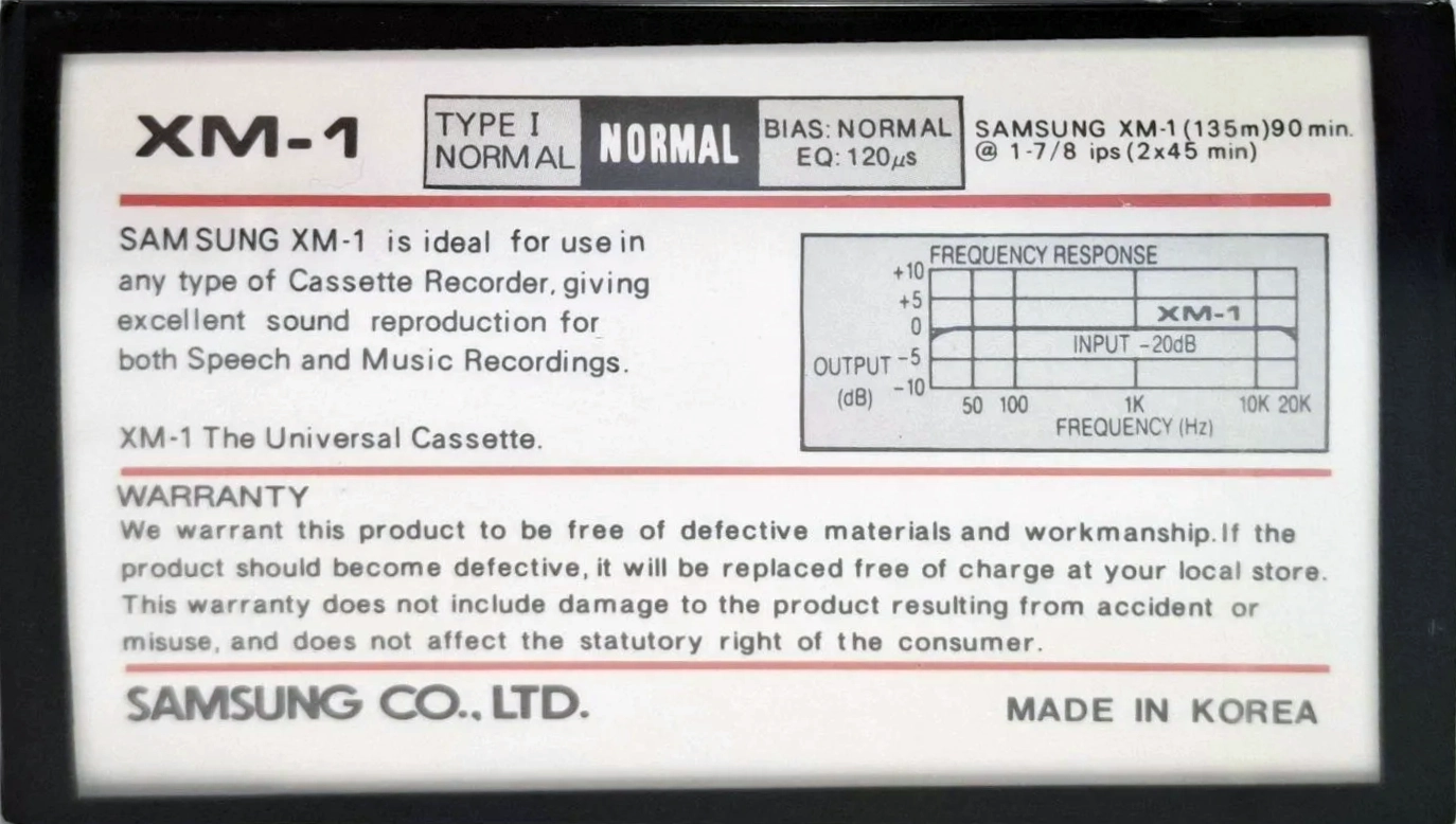 Compact Cassette Samsung XM-1 90 "white" Type I Normal 1985 Europe