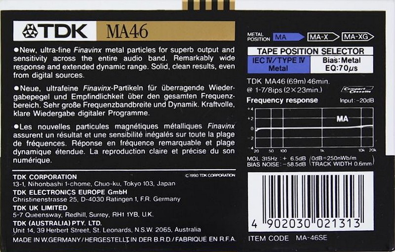 Compact Cassette: TDK  - MA 46