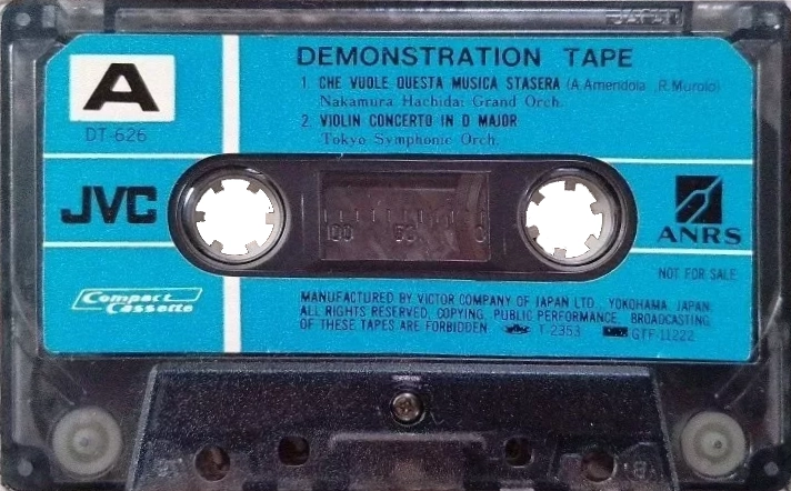 Compact Cassette JVC "DT-626 for JVC KD-S200 Mark II" Demonstration Tape 1977 Worldwide