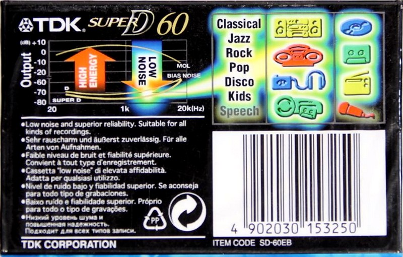 Compact Cassette TDK Super D 60 "SD-60EB" Type II Chrome 1997 Worldwide