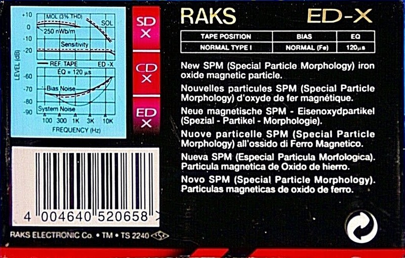 Compact Cassette RAKS ED-X 60 Type I Normal 1993 Europe