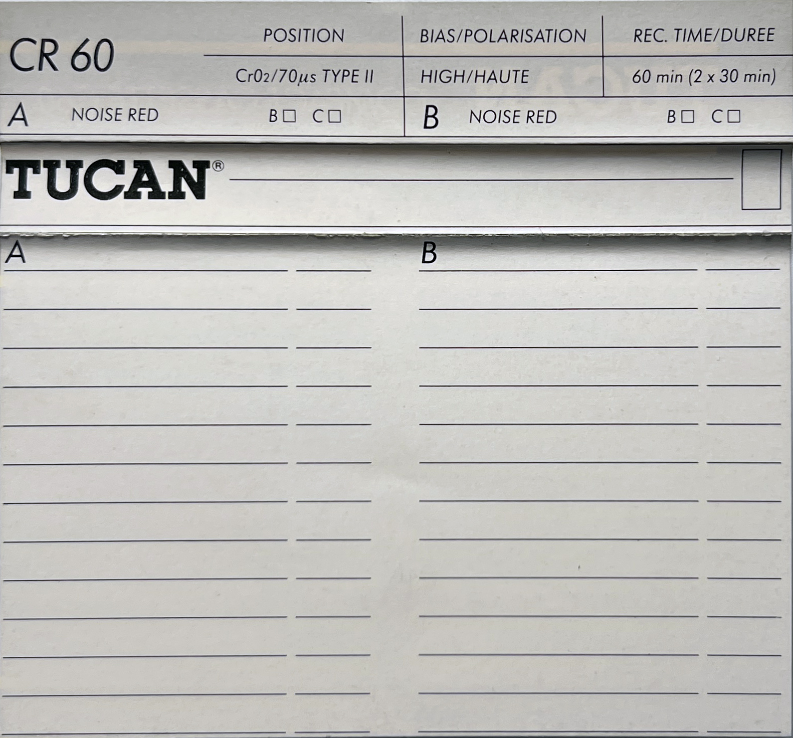 Compact Cassette Tucan 60 Type II Chrome 1995 Germany