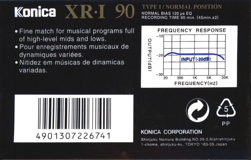 Compact Cassette Konica XR 90 "XR-I" Type I Normal 1990 Europe