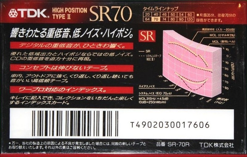 Compact Cassette TDK SR 70 "SR-70R" Type II Chrome 1992 Japan