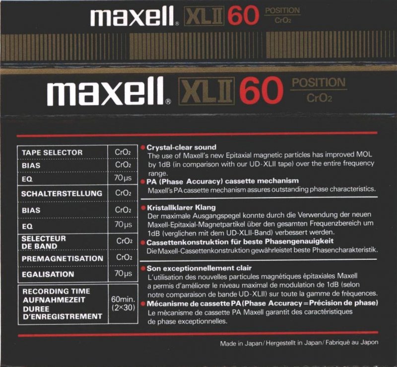 Compact Cassette Maxell XLII 60 Type II Chrome 1982 Europe