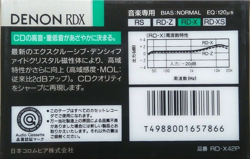 Compact Cassette Denon RD-X 42 "RD-X42P" Type I Normal 1989 Japan