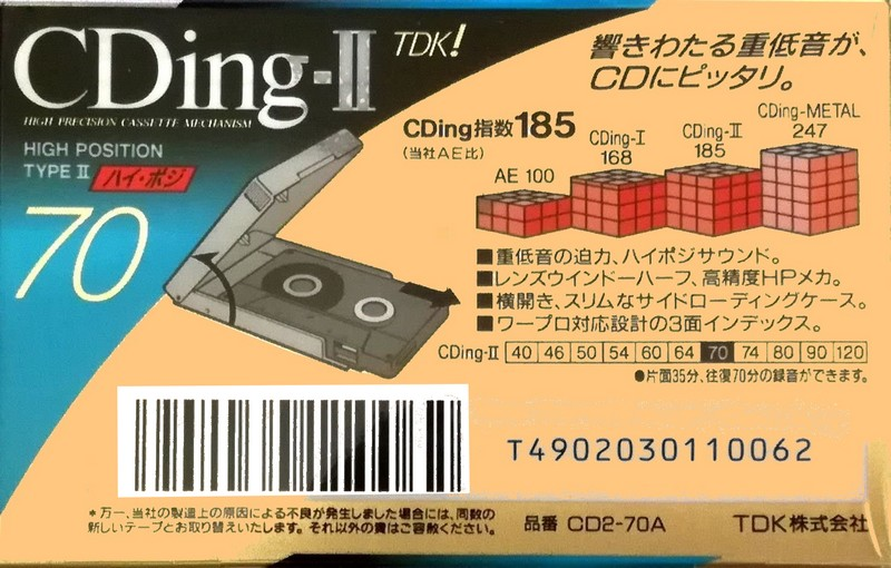 Compact Cassette TDK CDing 2 70 "CD2-70A" Type II Chrome 1993 Japan