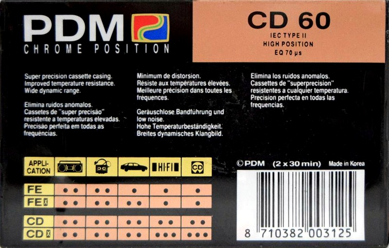 Compact Cassette PDM CD 60 Type II Chrome 1991 Europe
