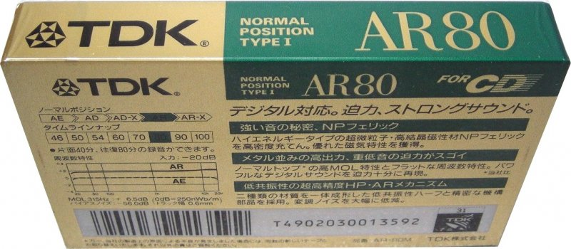 Compact Cassette TDK AR 80 "AR-80M" Type I Normal 1990 Japan