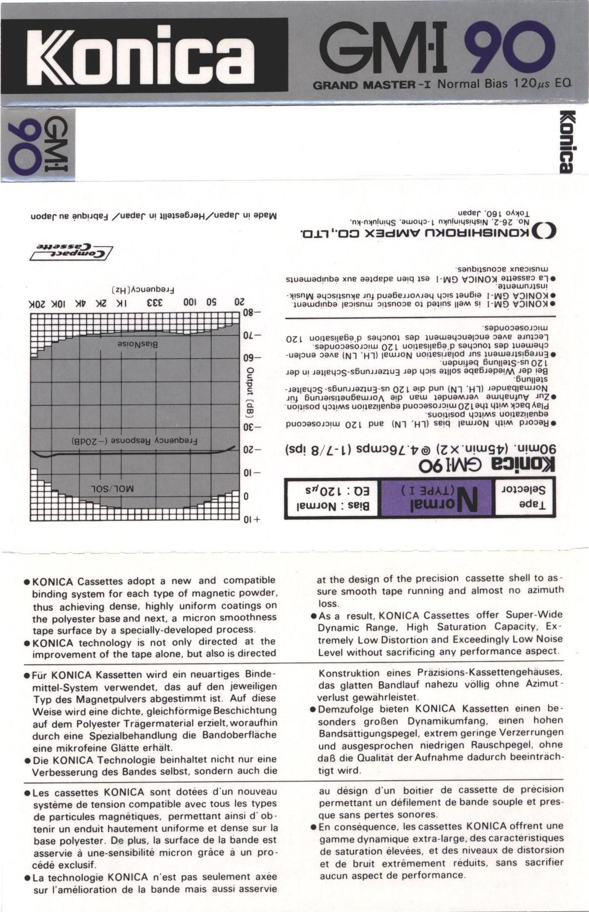 Compact Cassette Konica GM-I 90 "Grand Master I" Type I Normal 1984 Europe
