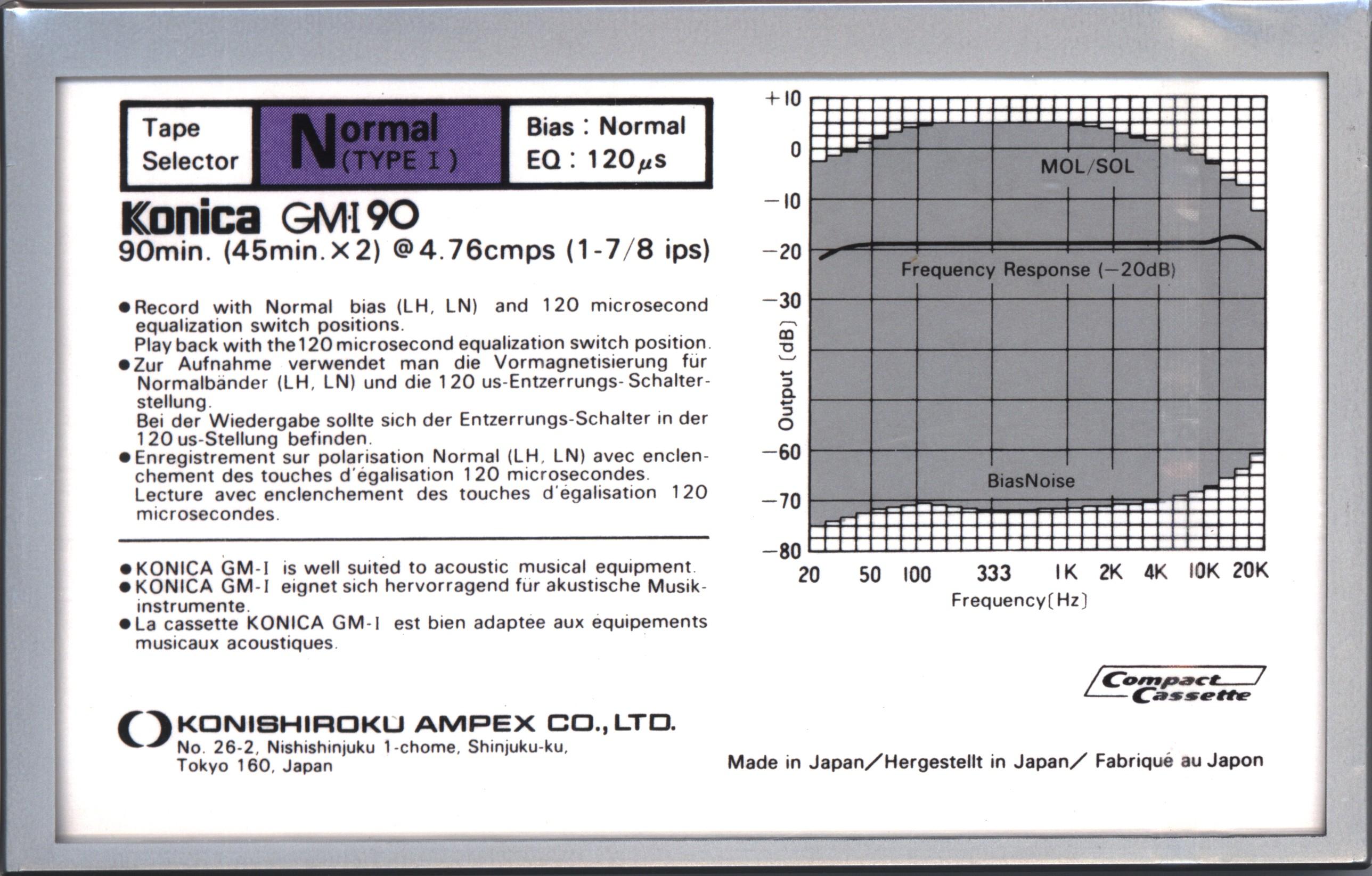 Compact Cassette Konica GM-I 90 "Grand Master I" Type I Normal 1984 Europe