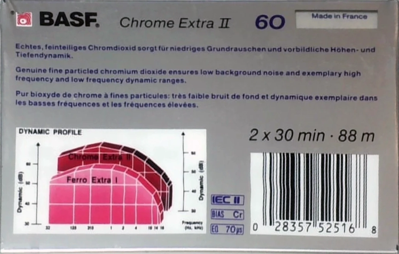 Compact Cassette BASF Chrome Extra II 60 Type II Chrome 1987 USA