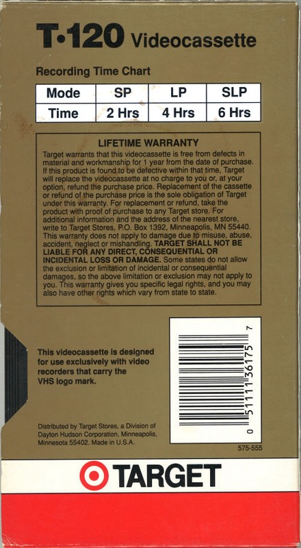 VHS, Video Home System Target HQ 120 Type I Normal USA