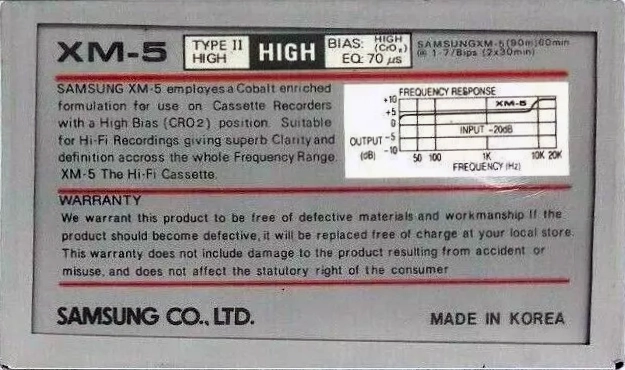 Compact Cassette Samsung XM-5 60 Type II Chrome 1985 Europe