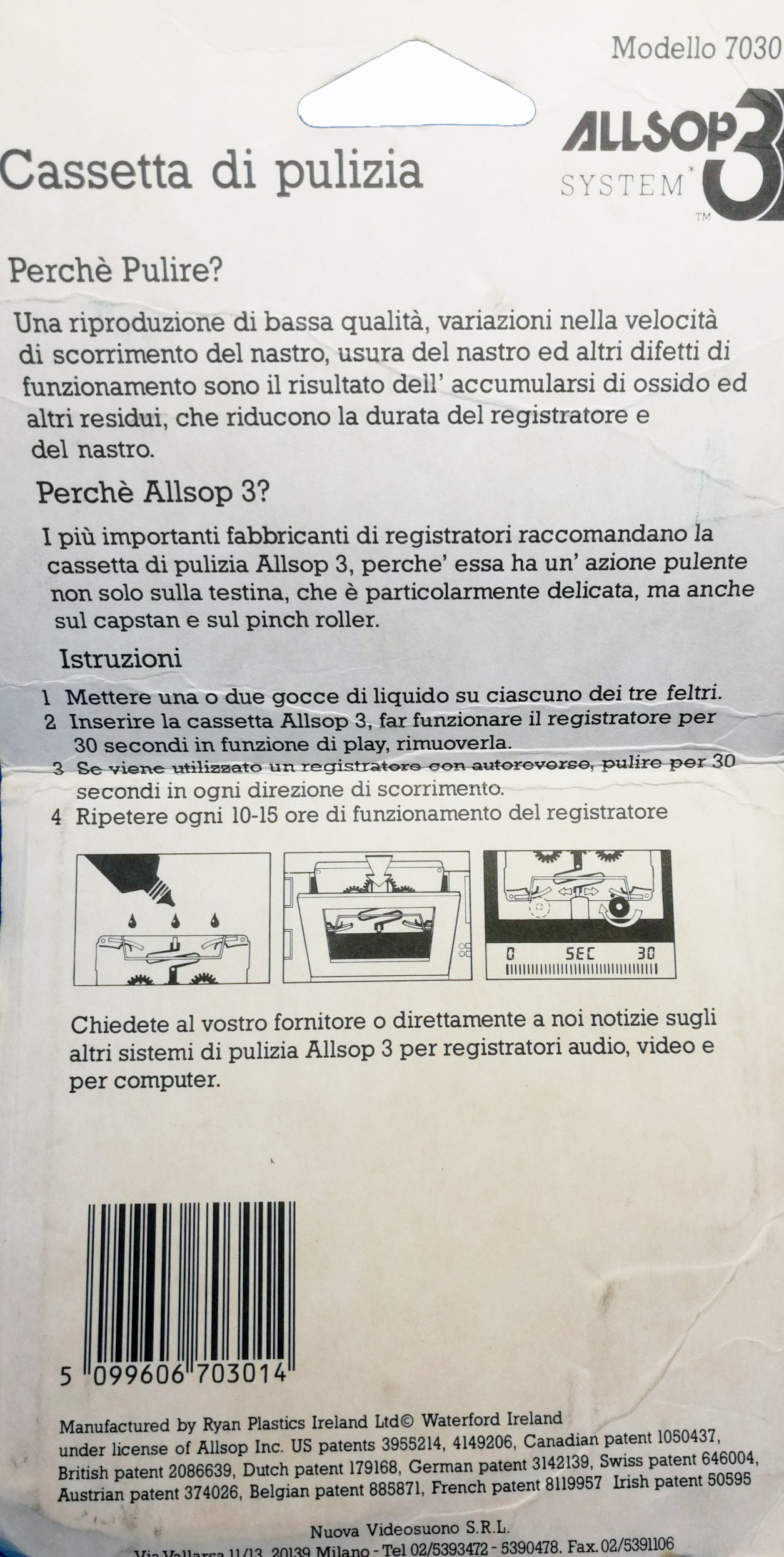 Blister Allsop Cleaning Cassette 1985 Italy