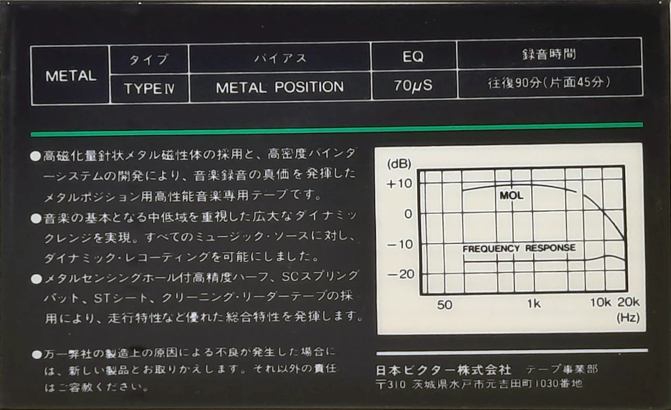 Compact Cassette Victor Metal / Me 90 "Dynarec ME90PII" Type IV Metal 1983 Japan