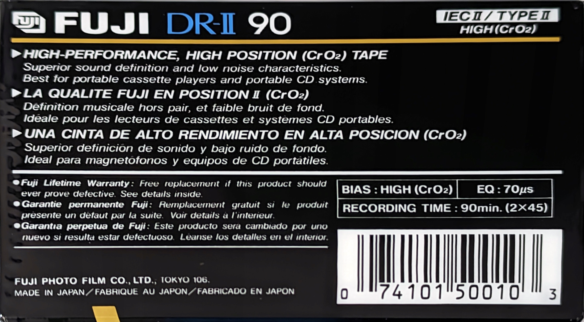 Compact Cassette Fuji DR-II 90 Type II Chrome 1989 North America