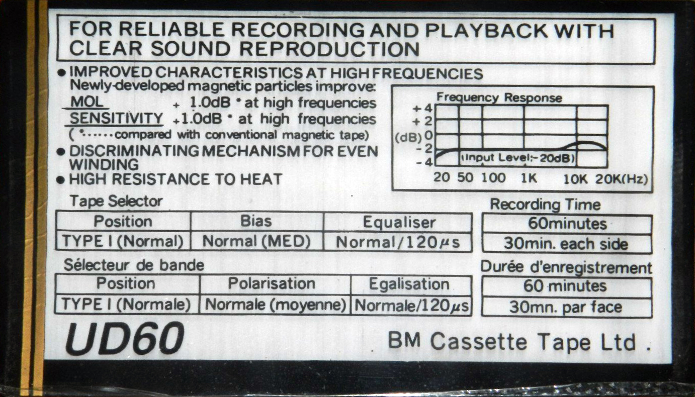 Compact Cassette BM UD 60 Type I Normal 1989 Unknown Country