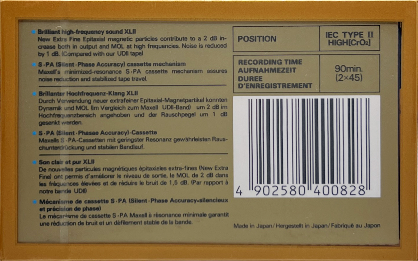 Compact Cassette Maxell XLII 90 Type II Chrome 1985 Europe