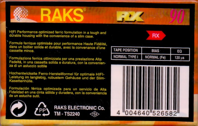 Compact Cassette RAKS RX 90 Type I Normal 1993 Europe