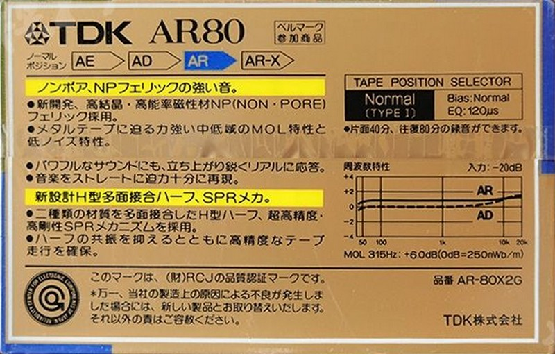 2 pack TDK AR 80 "AR-80X2G" Type I Normal 1987 Japan