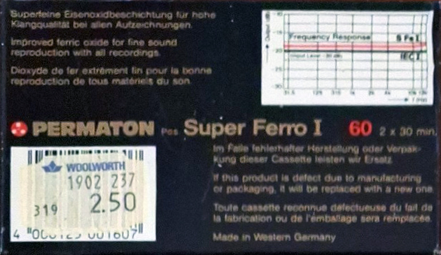 Compact Cassette Permaton Super Ferro I 60 Type I Normal 1987 Europe