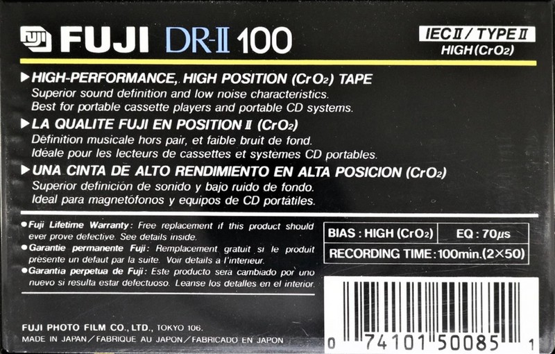 Compact Cassette Fuji DR-II 100 Type II Chrome 1989 North America
