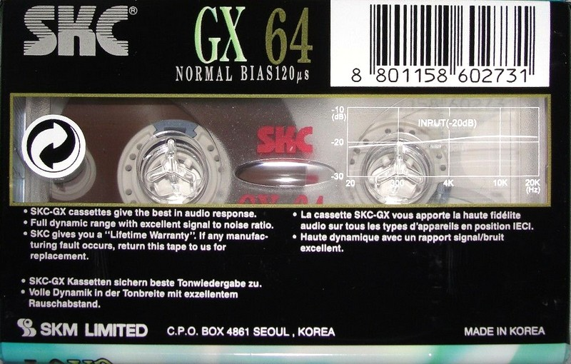 Compact Cassette SKC GX 64 Type I Normal 1999 South Korea