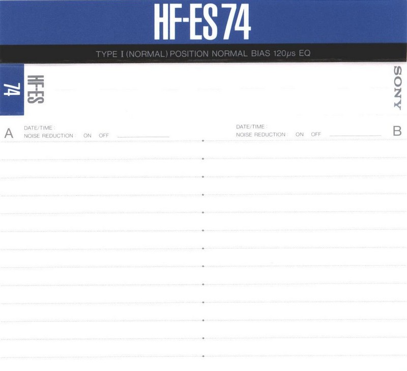 Compact Cassette Sony HF-ES 74 "HF-ES 74B" Type I Normal 1989 Japan