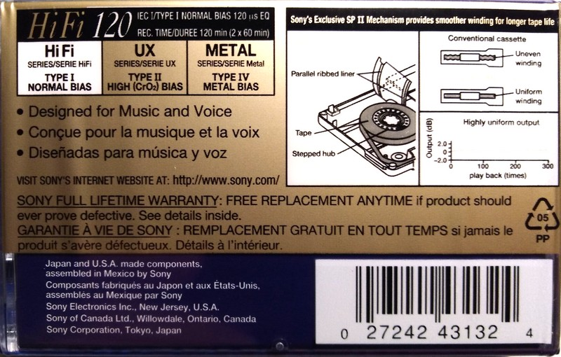 Compact Cassette Sony Hi Fi 120 Type I Normal 1996 Canada, USA