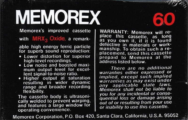 Compact Cassette: Memorex  - MRX3 Oxide 60