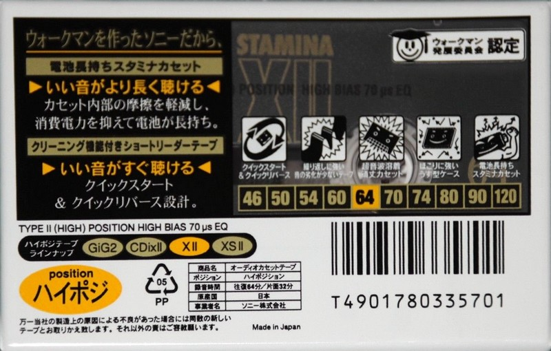 Compact Cassette Sony XII 64 "C-64X2C" Type II Chrome 1996 Japan