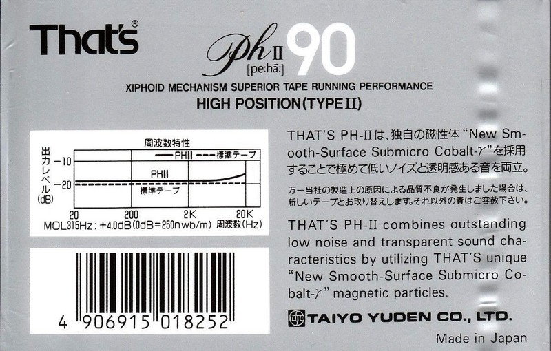 Compact Cassette Thats PH-II 90 Type II Chrome 1989 Japan