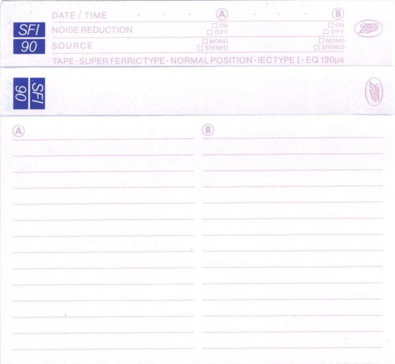 Compact Cassette Boots / Boots Audio SFI 90 Type I Normal 1989 UK
