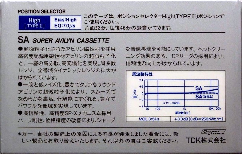 Compact Cassette TDK SA 46 Type II Chrome 1985 Japan
