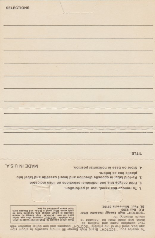 Compact Cassette Scotch Highlander 60 Type I Normal 1973 USA