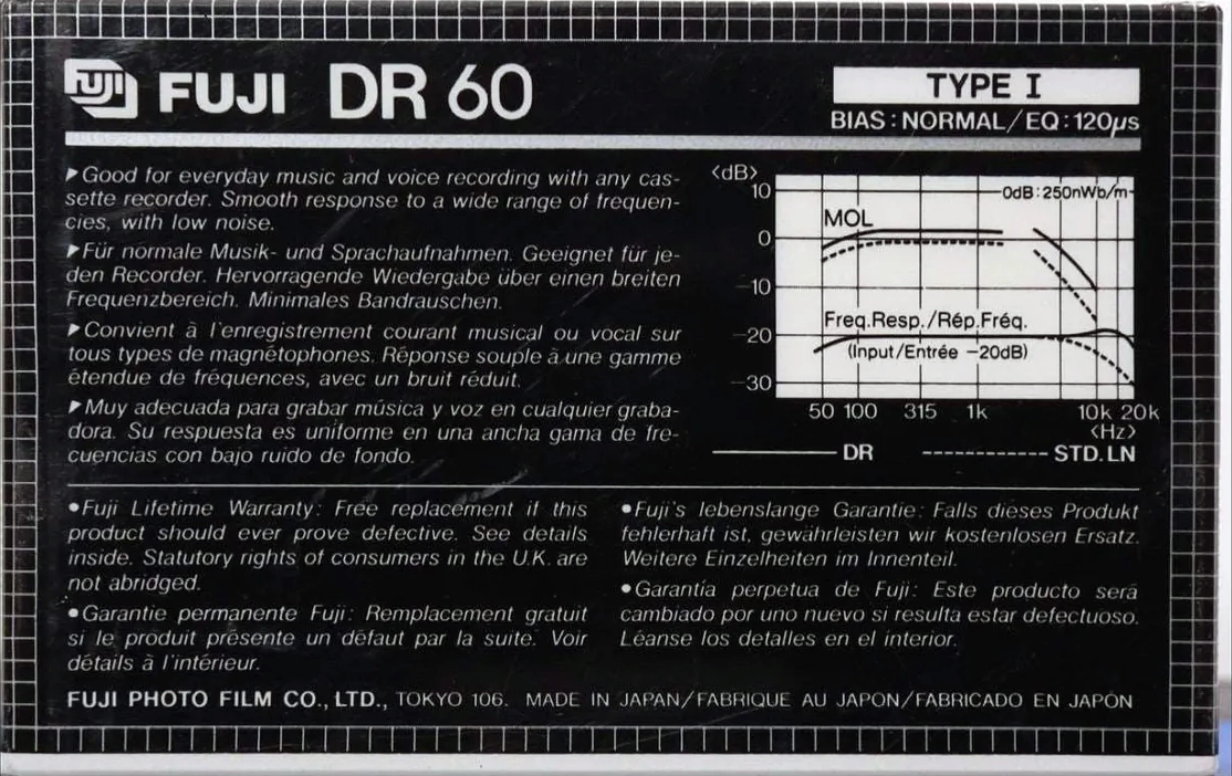 Compact Cassette Fuji DR 60 Type I Normal 1982 Europe