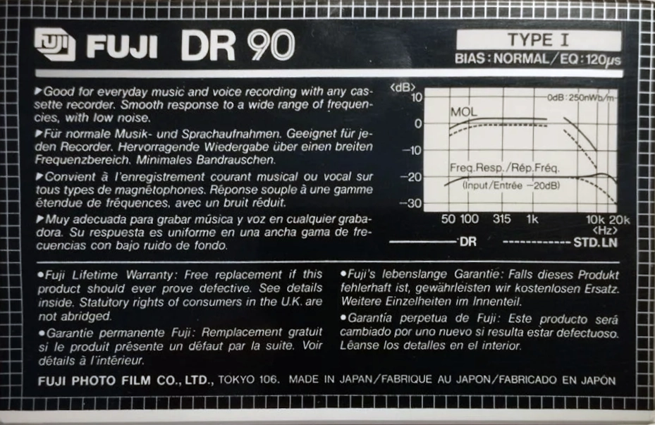 Compact Cassette Fuji DR 90 Type I Normal 1982 Europe