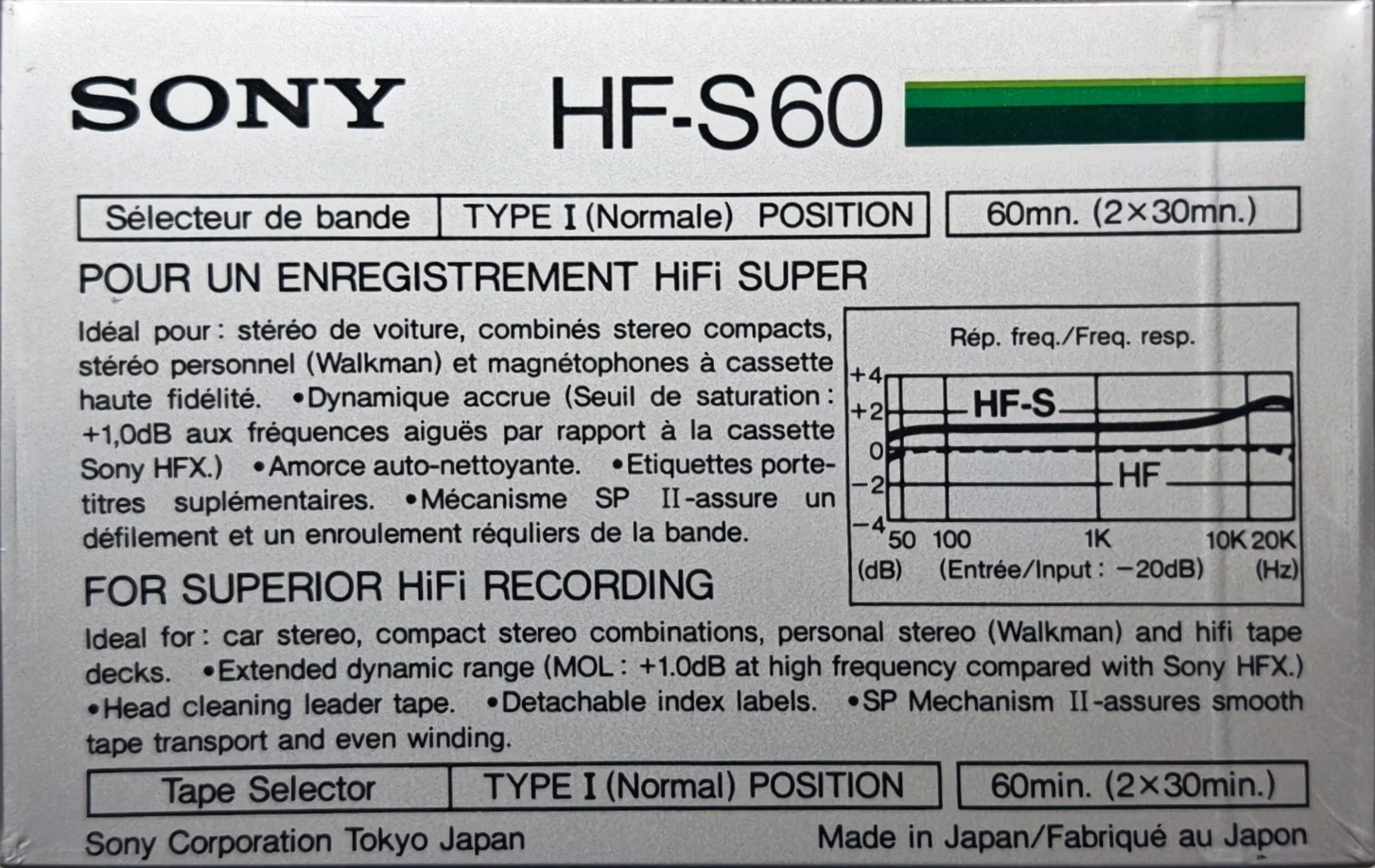 Compact Cassette Sony HF-S 60 Type I Normal 1985 Canada