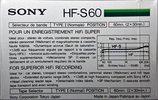 Compact Cassette Sony HF-S 60 Type I Normal 1985 Canada