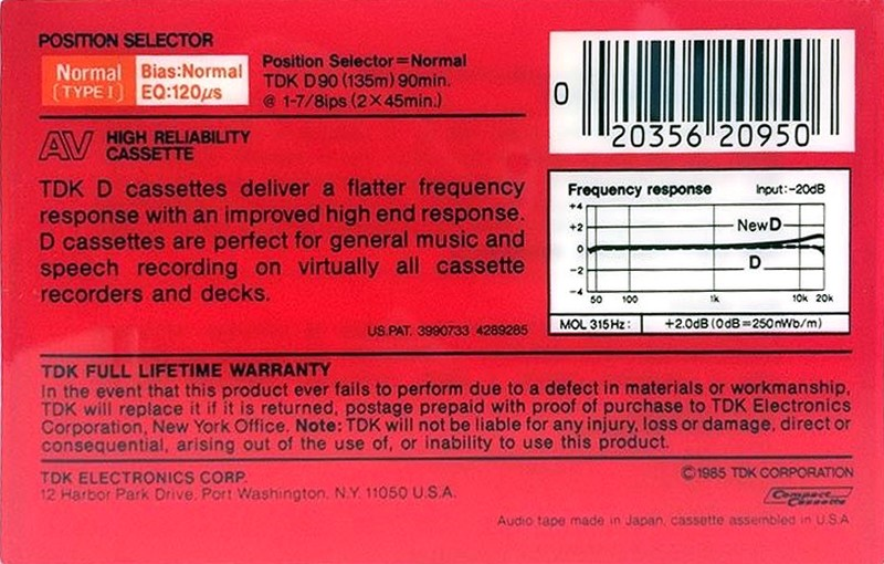 Compact Cassette TDK AV 90 "AV-D90" Type I Normal 1985 USA