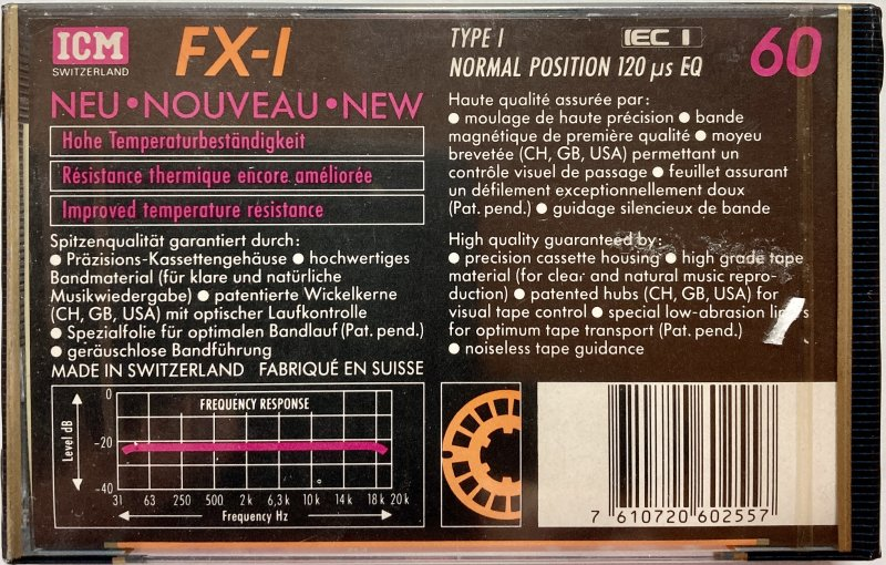 Compact Cassette ICM FX-I 60 Type I Normal 1990 Europe