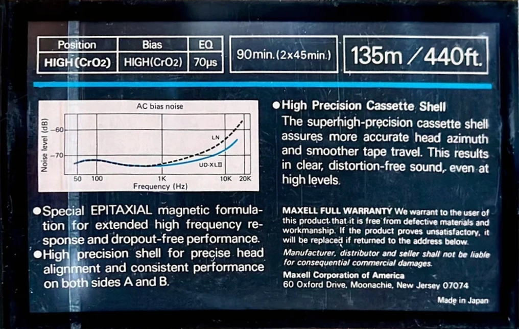 Compact Cassette Maxell UD XLII 90 Type II Chrome 1981 USA