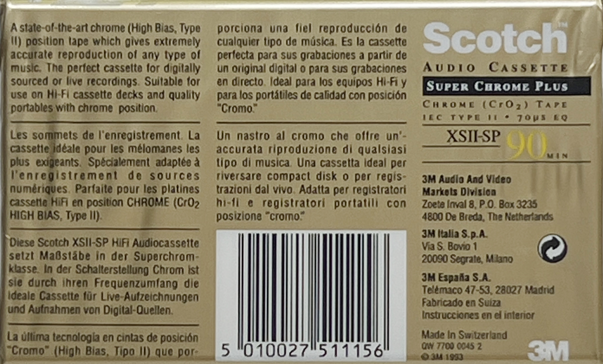 Compact Cassette Scotch XS II-SP 90 Type II Chrome 1993 Europe
