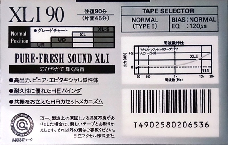 Compact Cassette Maxell XLI 90 Type I Normal 1989 Japan