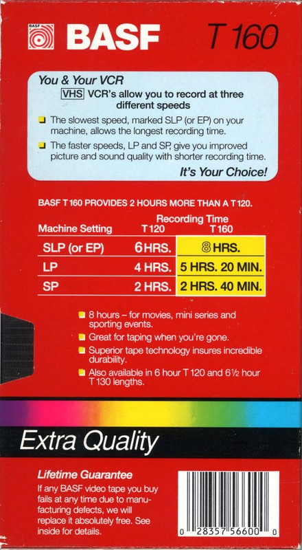 VHS, Video Home System: BASF  - Extra Quality 160